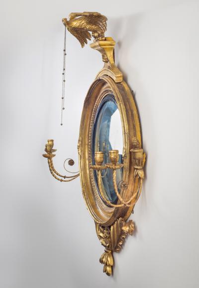 Regency Classical Gilt Convex Girandole Mirror