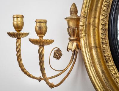 Regency Classical Gilt Convex Girandole Mirror