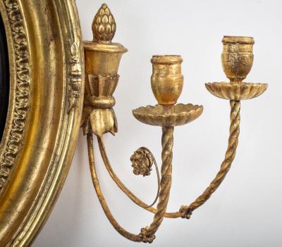 Regency Classical Gilt Convex Girandole Mirror