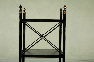 Regency Ebonized Five Tier Etagere with Faux Rosewood Shelves Finials