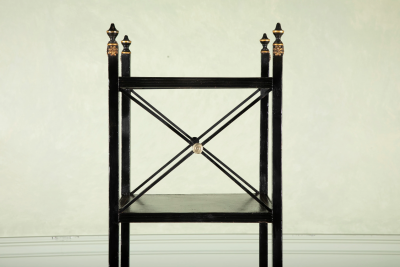Regency Ebonized Five Tier Etagere with Faux Rosewood Shelves Finials