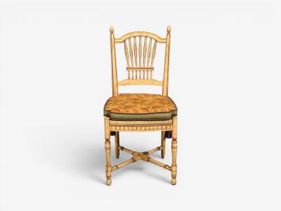 Regency Four Dining Chairs Painted Wood Straw Fabric USA 1940s