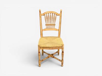 Regency Four Dining Chairs Painted Wood Straw Fabric USA 1940s