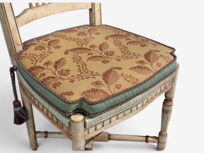 Regency Four Dining Chairs Painted Wood Straw Fabric USA 1940s