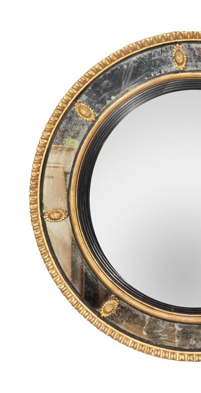Regency Giltwood And Ebonized Convex Mirror