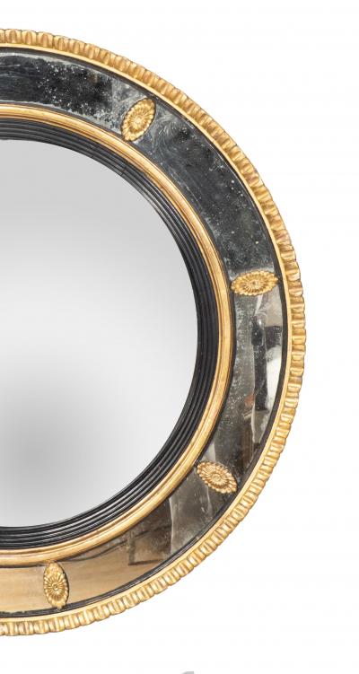 Regency Giltwood And Ebonized Convex Mirror
