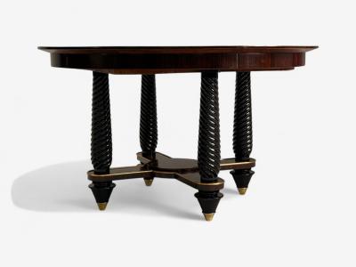 Regency Macassar Ebony Brass Inlay Center Table France 1970s
