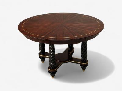Regency Macassar Ebony Brass Inlay Center Table France 1970s