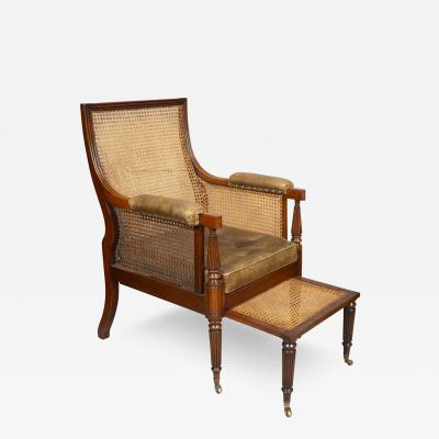 Regency Mahogany Caned Bergere and Ottoman