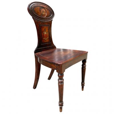 Regency Mahogany Hall Chair with Armorial Crest