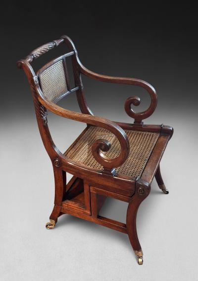 Regency Mahogany Metamorphic Library Armchair Steps