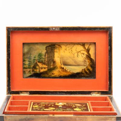 Regency Painted And Penwork Bombe Box on Gilt Lion Paw Feet English circa 1820