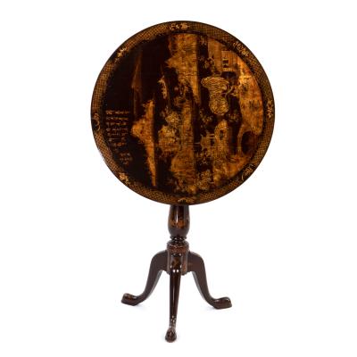 Regency Period Black Gold Chinoiserie Tilt Top Tripod Table Circa 1820