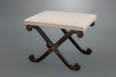 Regency Period Black Painted and Gilt Decorated X Frame Stool