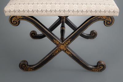 Regency Period Black Painted and Gilt Decorated X Frame Stool