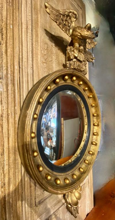 Regency Period Giltwood Convex Eagle Mirror c 1820 1825 England