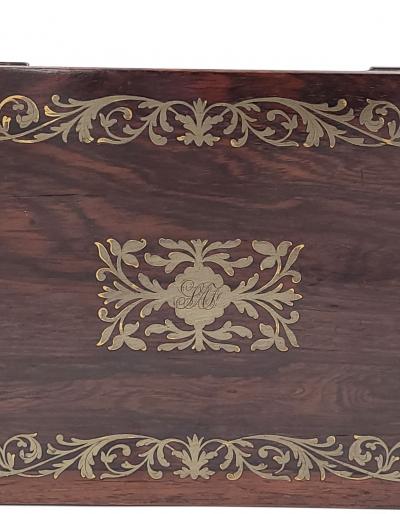 Regency Period Rosewood Brass Inlaid Workbox England circa 1820