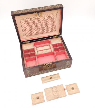 Regency Period Rosewood Brass Inlaid Workbox England circa 1820