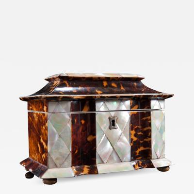 Regency Period Tortoise Shell And Mother Of Pearl Tea Caddy