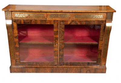 Regency Rosewood and Brass Inlaid Credenza Bookcase