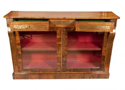Regency Rosewood and Brass Inlaid Credenza Bookcase