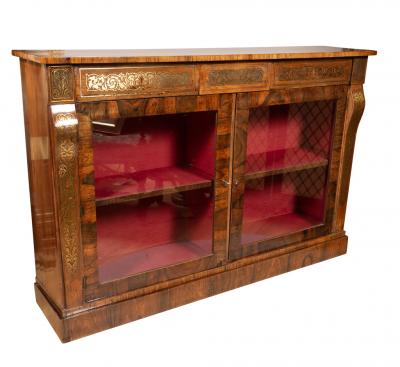Regency Rosewood and Brass Inlaid Credenza Bookcase