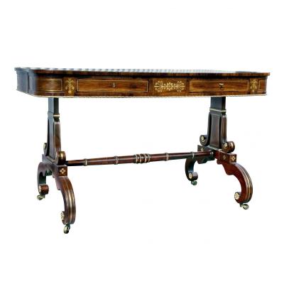 Regency Rosewood and Brass Inlaid Writing Table