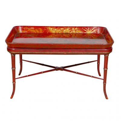 Regency Scarlet and Gilt Japanned Papier Mache Tray by Henry Clay