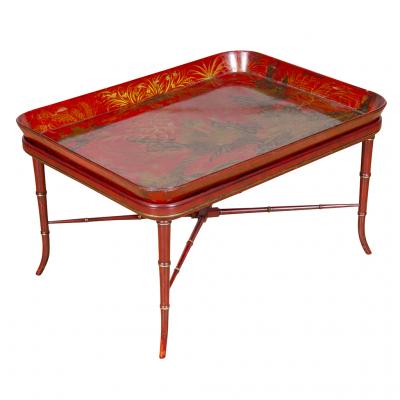 Regency Scarlet and Gilt Japanned Papier Mache Tray by Henry Clay