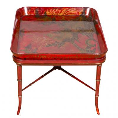 Regency Scarlet and Gilt Japanned Papier Mache Tray by Henry Clay