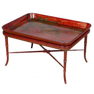 Regency Scarlet and Gilt Japanned Papier Mache Tray by Henry Clay