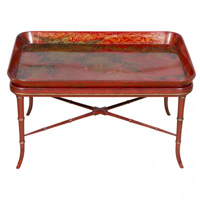 Regency Scarlet and Gilt Japanned Papier Mache Tray by Henry Clay