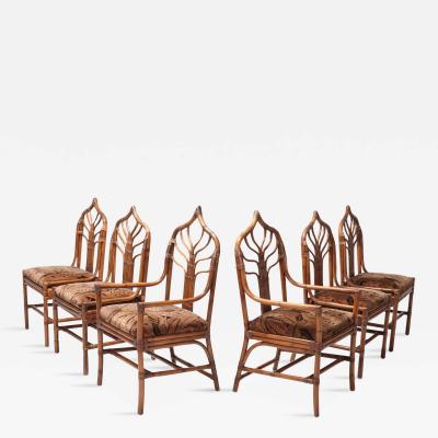 Regency Set of Italian Bamboo Dining Chairs with Floral Cushions 1960s