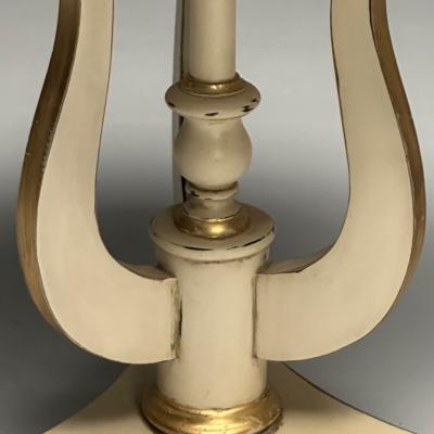 Regency Side Tables Pedestals Ivory Paint Giltwood Marble Tops USA 1960s