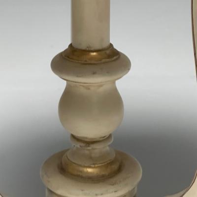 Regency Side Tables Pedestals Ivory Paint Giltwood Marble Tops USA 1960s