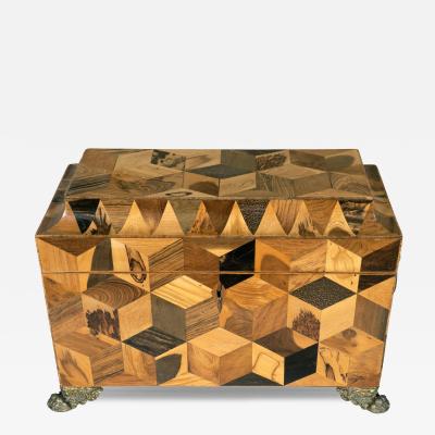 Regency Specimen Wood Parquetry Tea Caddy