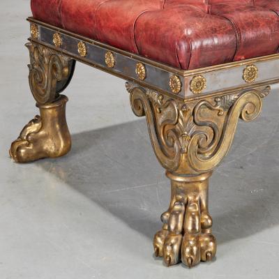 Regency Style Bronze And Steel Leather Top Bench