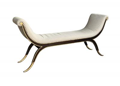 Regency Style Brown Lacquered Parcel gilt Bench with Splayed Supports