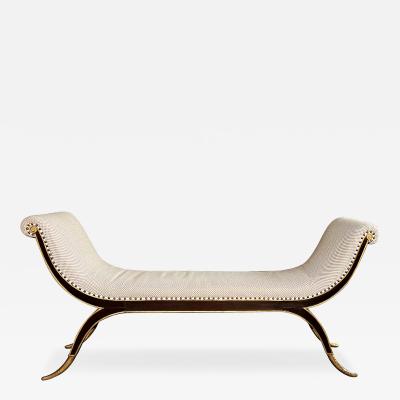 Regency Style Brown Lacquered Parcel gilt Bench with Splayed Supports