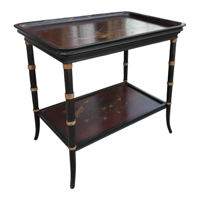 Regency Style Chinoiserie Two Tier Tray Top Side Table 1 of 2