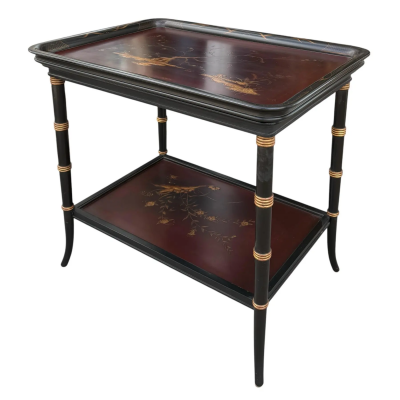 Regency Style Chinoiserie Two Tier Tray Top Side Table 1 of 2