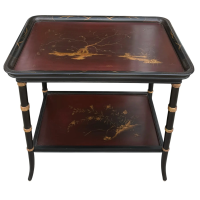 Regency Style Chinoiserie Two Tier Tray Top Side Table 1 of 2