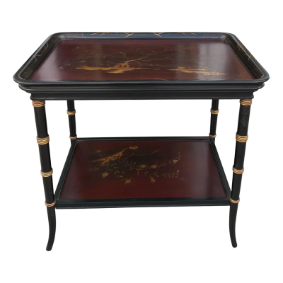 Regency Style Chinoiserie Two Tier Tray Top Side Table 1 of 2