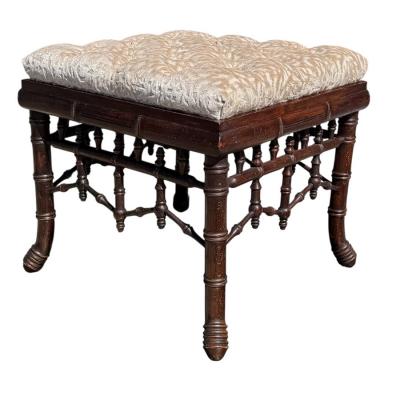 Regency Style Faux Bamboo Cut Velvet Upholstered Footstool