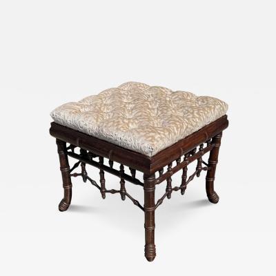 Regency Style Faux Bamboo Cut Velvet Upholstered Footstool