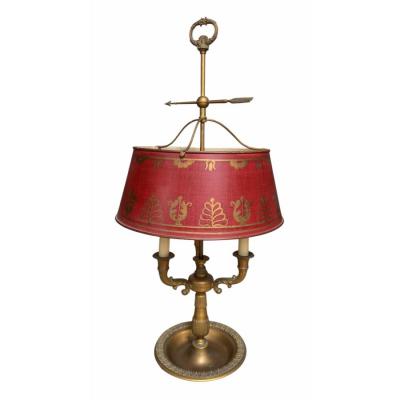 Regency Style French Bouillette Red Tools Brass Table Lamp