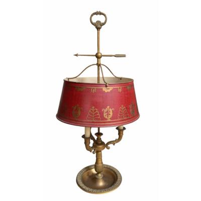 Regency Style French Bouillette Red Tools Brass Table Lamp