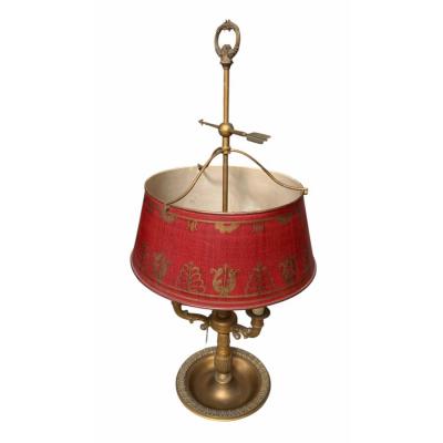 Regency Style French Bouillette Red Tools Brass Table Lamp