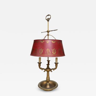Regency Style French Bouillette Red Tools Brass Table Lamp