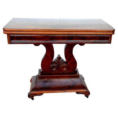Regency Style Mahogany Harp Lyre Base Game Table